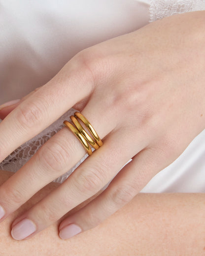 Waterproof Triple Band Ring in Gold