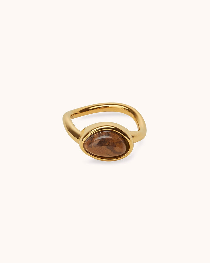 Brown Beaded Ring in Gold