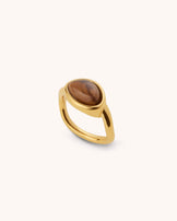 Brown Beaded Ring in Gold
