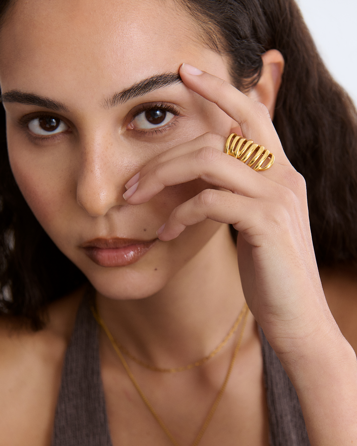 Waterproof Chunky Cage Ring in Gold