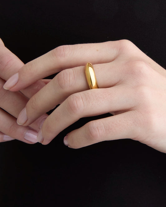 Waterproof Thick Band Ring in Gold