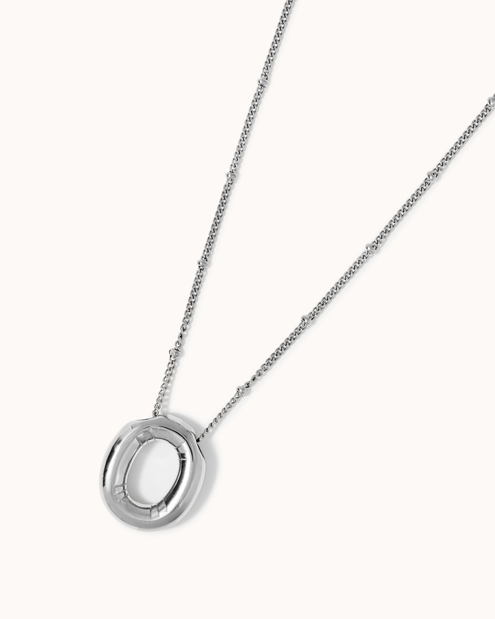 Personalised Large O Initial Pendant Necklace in Silver