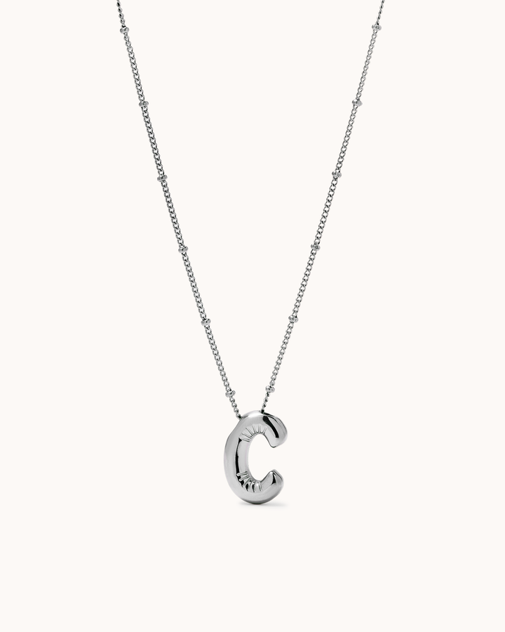 Personalised Large C Initial Pendant Necklace in Silver