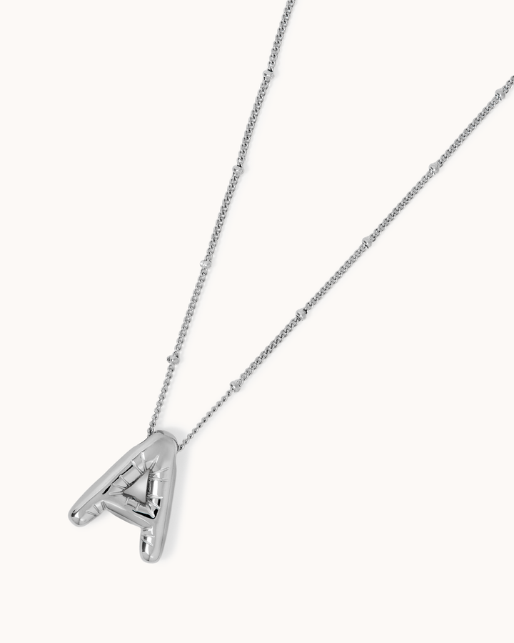 Personalised Large A Initial Pendant Necklace in Silver