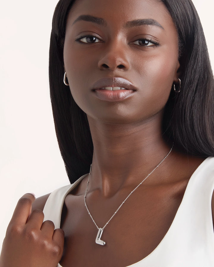 Large L Initial Pendant Necklace in Silver