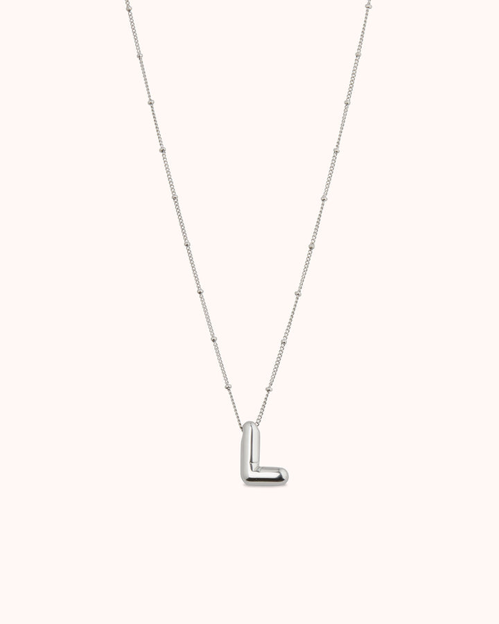 Large L Initial Pendant Necklace in Silver