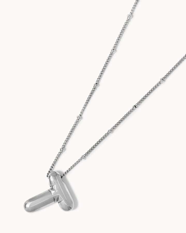 Personalised Large T Initial Pendant Necklace in Silver