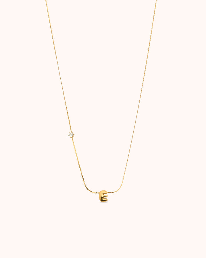 Small E Initial Cubic Zirconia Necklace in Gold