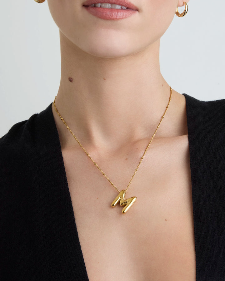 Large M Initial Pendant Necklace in Gold