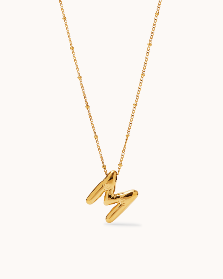 Large M Initial Pendant Necklace in Gold