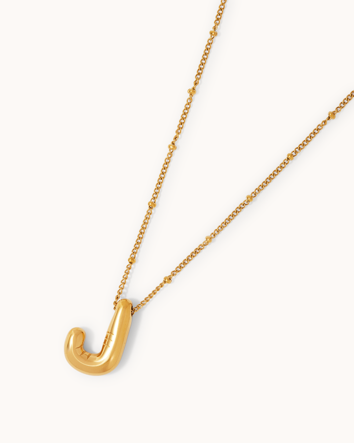 Personalised Large J Initial Pendant Necklace in Gold