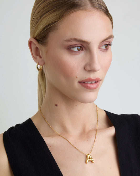 Large A Initial Pendant Necklace in Gold