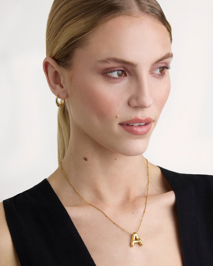 Large A Initial Pendant Necklace in Gold