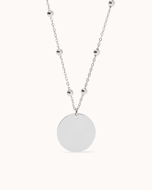 Circle Pendant Beaded Chain Necklace in Silver