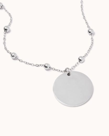 Long Beaded Pendant Chain Necklace in Silver