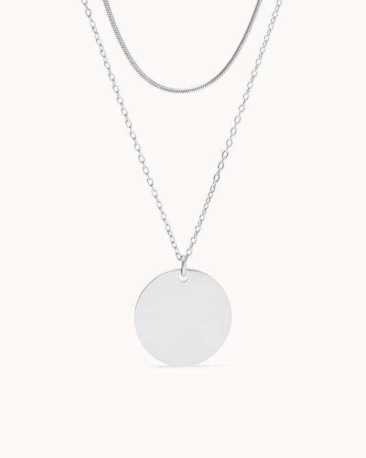 Circle & Snake Chain Necklace Set in Silver