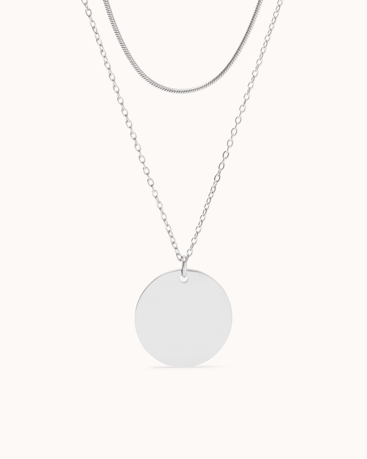 Circle & Snake Chain Necklace Set in Silver