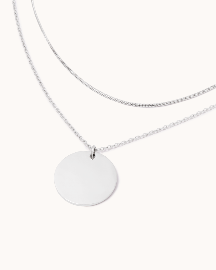 Circle & Snake Chain Necklace Set in Silver