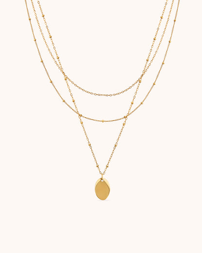 Oval Pendant Beaded Chain Necklace Set
