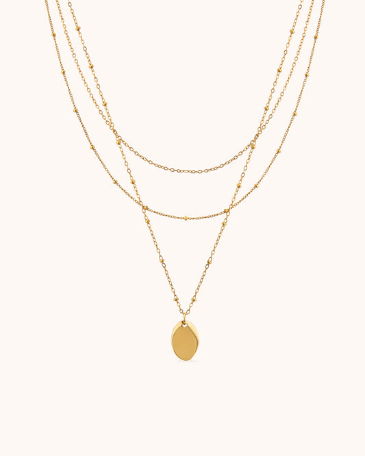 Oval Pendant Beaded Chain Necklace Set