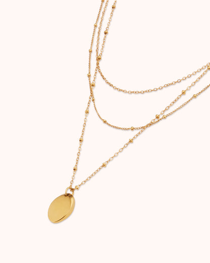 Oval Pendant Beaded Chain Necklace Set