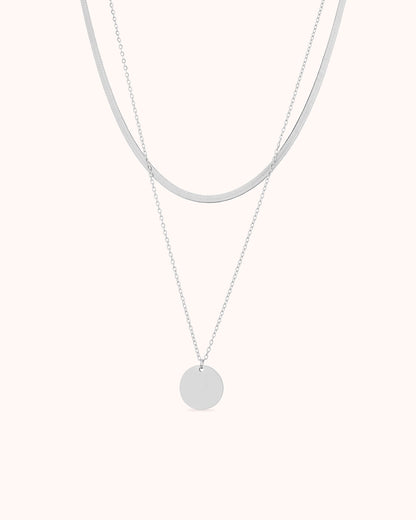 Circle & Snake Chain Necklace Set in Gold