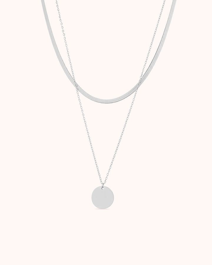 Circle & Snake Chain Necklace Set in Gold