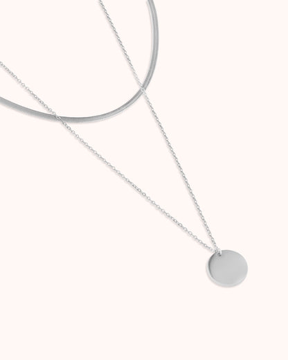 Circle & Snake Chain Necklace Set in Gold