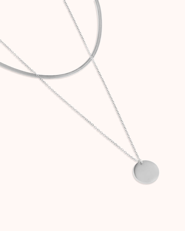 Circle & Snake Chain Necklace Set in Gold