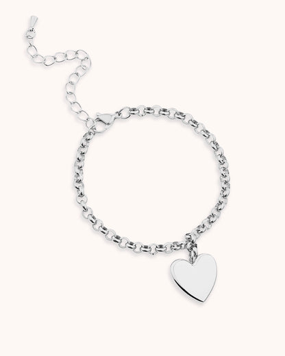 Heart Pendant Chain Bracelet in Silver