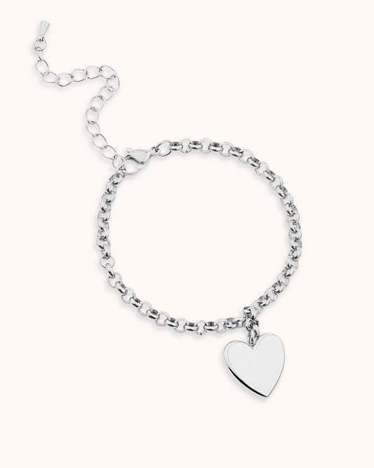 Heart Pendant Chain Bracelet in Silver