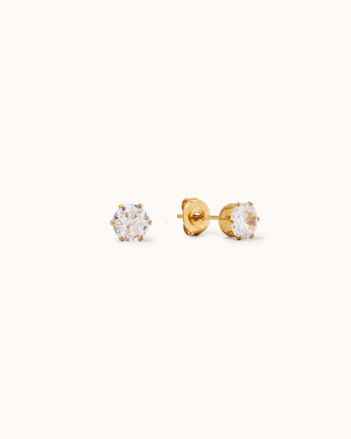 Waterproof 6mm Cubic Zirconia Studs in Gold