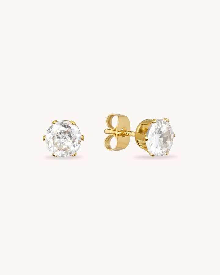 Waterproof 6mm Cubic Zirconia Studs in Gold
