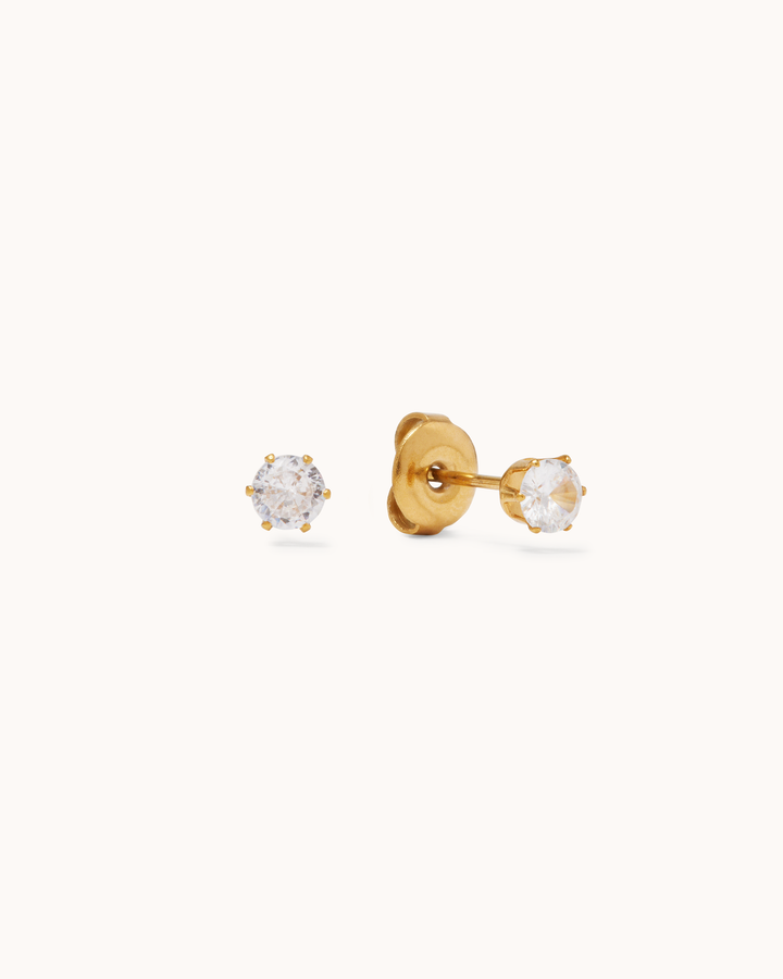 Waterproof 4mm Cubic Zirconia Studs in Gold