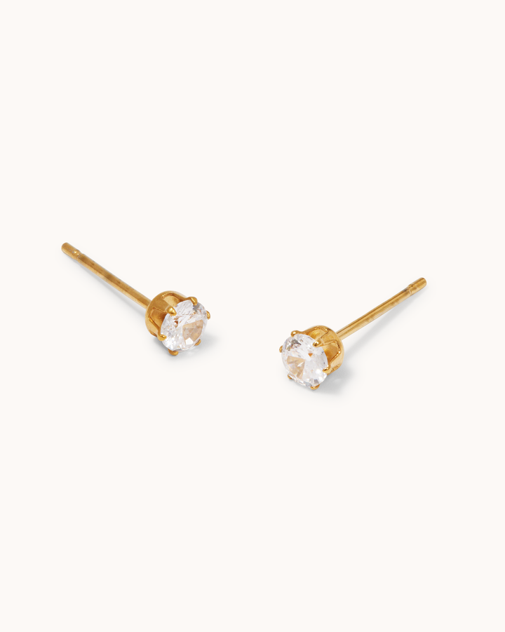 Waterproof 4mm Cubic Zirconia Studs in Gold