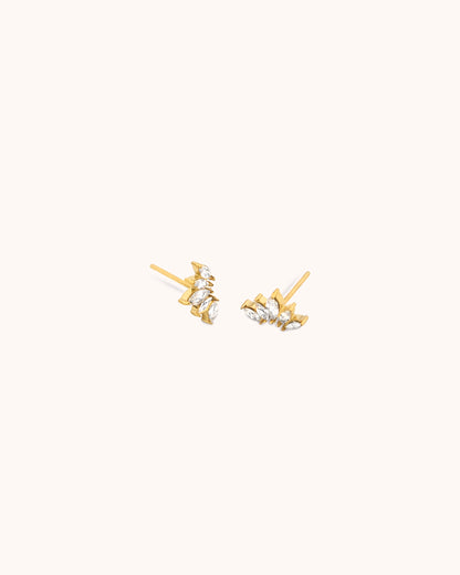 Waterproof Marquise Cluster Stud Earrings in Gold
