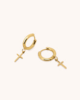 Waterproof Cross Drop Huggie Earrings in Gold