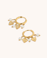 Freshwater Pearl Heart Charm Huggie Earrings in Gold