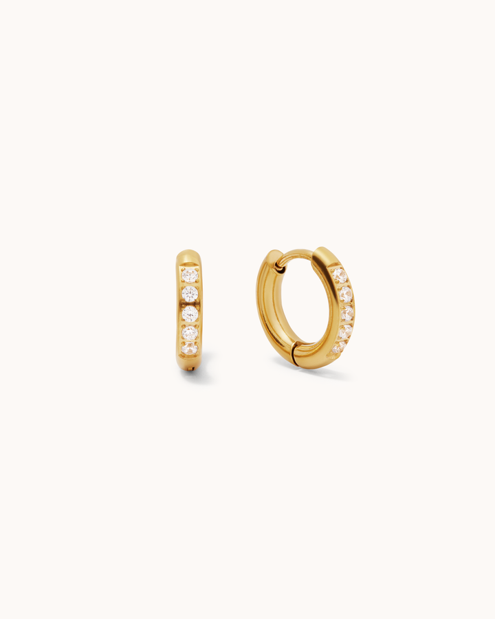 Waterproof Thin Pavé Huggie Earrings in Gold