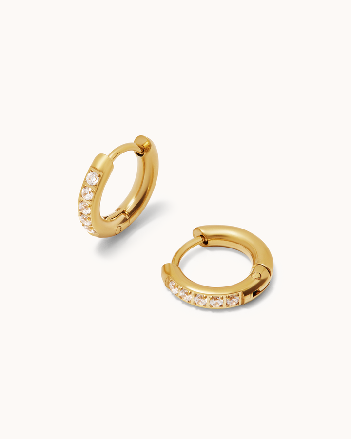 Waterproof Thin Pavé Huggie Earrings in Gold