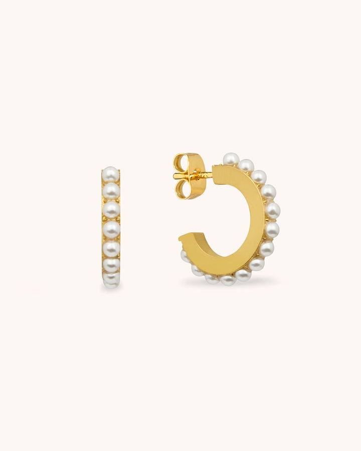 Waterproof Freshwater Pearl Huggies in Gold