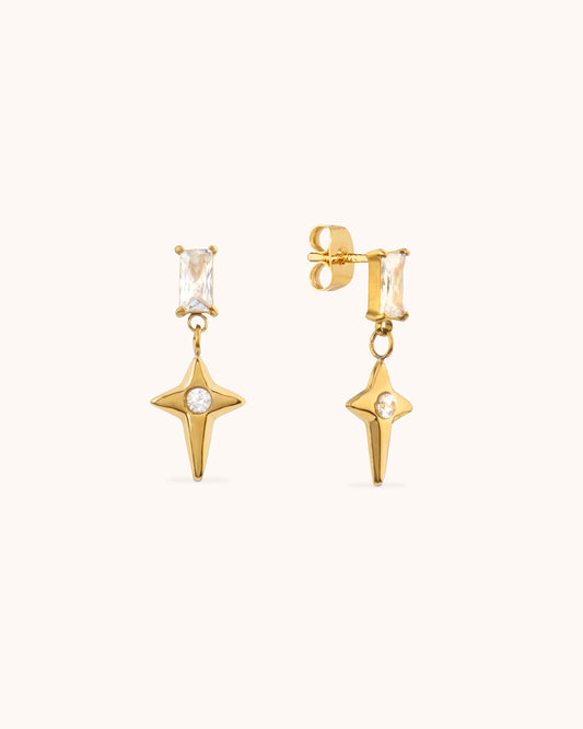 Baguette Star Drop Earrings in Gold