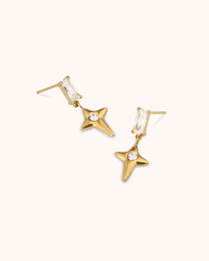 Baguette Star Drop Earrings in Gold