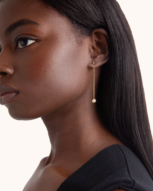 Waterproof Crystal Chain Drop Earrings in Gold