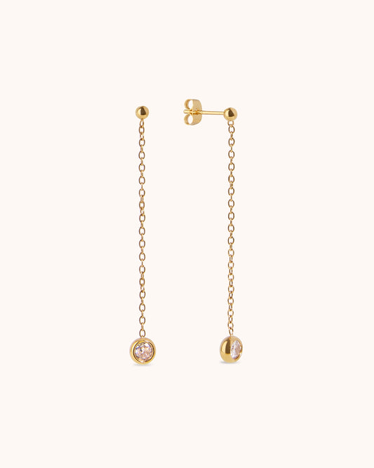 Waterproof Crystal Chain Drop Earrings in Gold