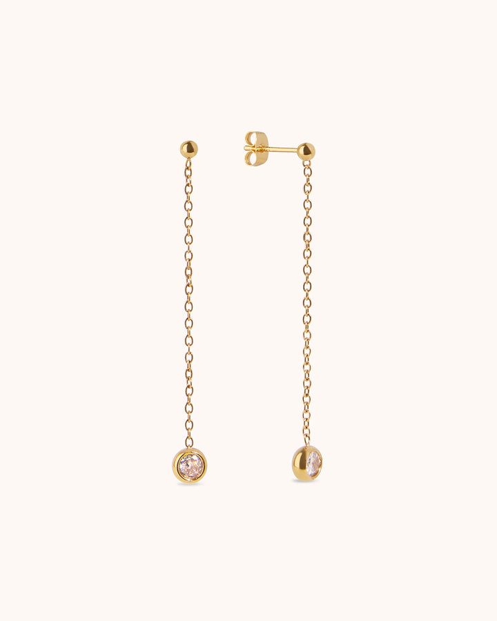 Waterproof Crystal Chain Drop Earrings in Gold