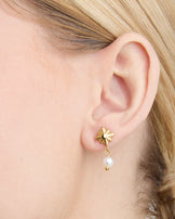 Waterproof Freshwater Pearl Celestial Drop Earrings in Gold