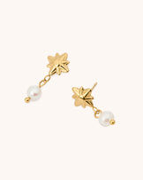 Waterproof Freshwater Pearl Celestial Drop Earrings in Gold