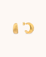 Waterproof Small Ridged C Hoop Earrings in Gold