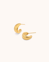 Waterproof Small Ridged C Hoop Earrings in Gold